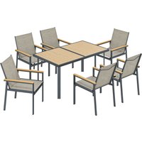 Seven Piece Metal Garden Dining Set Glass Top Table