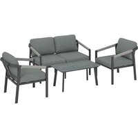 Aluminium Garden Furniture Set 4 Seater Outdoor Patio Furniture Loveseat 2 Armchairs Slatted Table