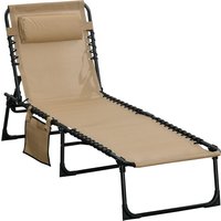 Portable Sun Lounger Folding Camping Bed Cot Reclining Lounge Chair 5 position Adjustable Backrest w Pillow Garden Beach Pool