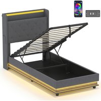 3ft Single Bed Frame Headboard Platform Bed Frame Hydraulic Storage LED Lights Charging Station
