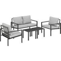 5 Piece Metal Garden Furniture Sofa Set Thickened Cushions Loveseat 2 Armchairs 2 Coffee Tables Light Grey