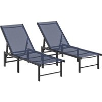 Set Two Reclining Sun Loungers Dark Blue