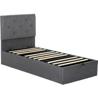 Single Bed Frame Gas Side Lift Under Bed Storage Upholstered Platform Bed Tufted Headboard 90 x 190 cm Mattress
