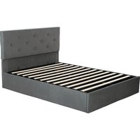 Double Bed Frame Gas Side Lift Under Bed Storage Upholstered Platform Bed Tufted Headboard 140 x 190 cm Mattress