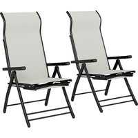 Reclining Garden Chairs Set 2 5 Position Folding Sun Loungers High Back Retractable Footrest Light Grey