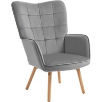 Modern Accent Chair Velvet Touch Tufted Wingback Armchair Upholstered Leisure Lounge Sofa Club Chair Wood Legs