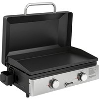 2 Burner Grill Griddle Portable Gas Plancha 6 kW Tabletop Gas BBQ Grease Cup Camping Picnic Patios