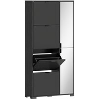 HOMCOM HOMCOM Platzsparender schlanker hoher Schuhschrank mit 2 Spiegeltüren und 4 Klappfächern, Schuhschrank für den Eingangsbereich mit verstellbaren Einlegeböden, 2 Schränke, 5 Füße, Platz für 16 Paare, 8