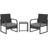 Rattan Bistro Set 3 Piece Garden Furniture Set Cushions Glass Top Table