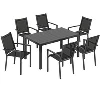 7 Piece Garden Dining Set Weather Resistant Outdoor Furniture Plastic Wood Top Table & Stackable Chairs Aosom UK
