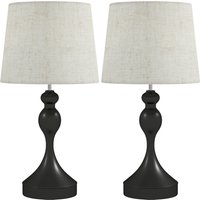 Set Two Three Lamps USB Ports Black Beige