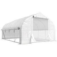 4x3m Walk Polytunnel Greenhouse Zipped Roll Up Sidewalls Tunnel Warm House Tent w PE Cover Complimentary Plant Labels & Gloves