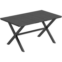 Garden Dining Table 6 Rectangular Outdoor Table Wood Effect HDPE Top X Shaped Metal Legs