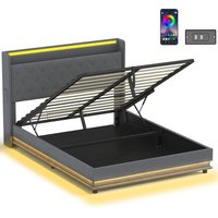 5ft King Bed Frame Headboard Platform Bed Frame Hydraulic Storage LED Lights Charging Station
