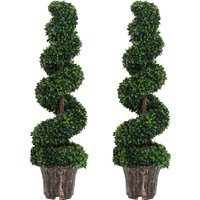 Set 2 Artificial Boxwood Spiral Topiary Trees Potted Decorative Plant Outdoor Indoor Décor 120cm