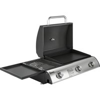 3 Burner Portable Gas Plancha BBQ Grill 8.1 kW Outdoor Tabletop Gas Barbecue Grill Griddle Thermometer