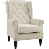 Retro Arm Chair Capacity Wingback Upholstered Button Tufted Chair Living Room Bedroom Cream Aosom UK