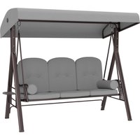 3 Seater Canopy Swing Chair Outdoor Garden Swing Seat Adjustable Canopy Cushions Cup Trays Steel Frame Light Grey