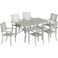 7 Pieces Garden Table Chairs 6 Seater Outdoor Table Chairs Umbrella Hole Garden Light Grey