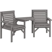 Wooden Garden Bistro Set 2 Seater Wooden Outdoor Table Chairs Parasol Hole Patio Light Grey