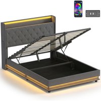4ft6 Double Bed Frame Headboard Platform Bed Frame Hydraulic Storage LED Lights Charging Station