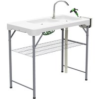 Outsunny Folding Fish Cleaning Table with Sinks, Portable Camping Sink Table with Faucet, Drainage Hose | Aosom Ireland