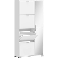 HOMCOM HOMCOM Schuhschrank für 16 Paar, schmaler Schuhschrank mit 4 kippbaren Fächern, 2 Spiegeltüren und verstellbaren Einlegeböden, moderner Stil, für Flur, Eingang, 82 x 30 x 168 cm, weiß Aosom