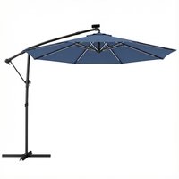 3 m Garden Cantilever Parasol LED Solar Light Round Overhanging Umbrella 360° Rotation Cover Navy Blue