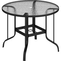 Tempered Glass Top Round Outdoor Dining Table Parasol Hole 96.5 x 96.5 x 71 cm