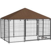 Outdoor Dog Kennel Puppy Play Pen Canopy Garden Playpen Fence Crate Enclosure Cage Rotating Bowl 211 x 141 x 151 cm Aosom UK