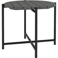 54 cm Round Outdoor Side Table Industrial Small Garden Table Slatted Wood Top Metal Frame Dark Grey