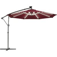 3 m Garden Cantilever Parasol LED Solar Light Round Overhanging Umbrella 360° Rotation Cover Wine Red