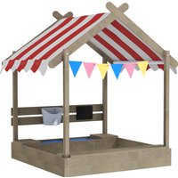 House Designed Wooden Sandbox Outdoor Sandpit Blackboard Toys Sink Seats Flags Ages