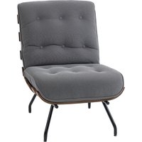 Accent Chair Linen look Fabric Reading Chair Spring Cushion Slatted Support Steel Frame Dark Grey