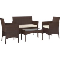 4 Piece Rattan Garden Furniture Sofa Set Loveseat Armchairs Glass Top Coffee Table Cushions