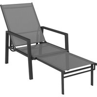 Outsunny Sun Lounger Retracable Footrest 5-Position Adjustable Steel Frame for Beach, Porch, Patio, Camping, Dark Grey