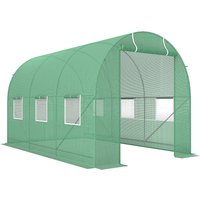 3.5 x 2 x 2m Walk Greenhouse Steel Frame PE Cover Roll Up Door & 6 Vnets Outdoor Plant Growth Aosom UK