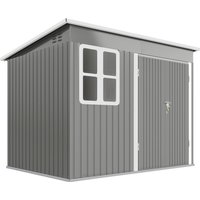 8.5 x 6ft Storage Shed Galvanised Steel Garden Shed Metal Shed Foundation Kit Window Lockable Wide Doors Air Vents Outdoor Patio Light Grey