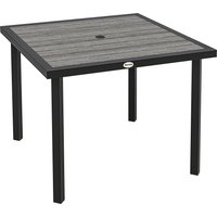 Square Garden Dining Table 5.4cm Parasol Hole Slatted Top Metal Frame 86 x 86 x 71 cm Light Grey