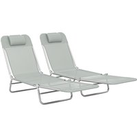 Set Two Steel Frame Sun Loungers Reclining Backs Light Grey
