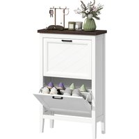 HOMCOM Meuble à Chaussures Country avec 2 Tiroirs Basculants, Étagères Réglables, Design Blanc.