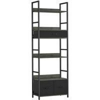 Industrial Bookcase 6 Tier Tall Bookshelf 3 Fabric Drawers