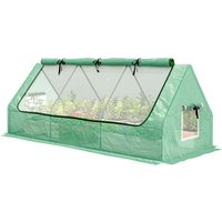 Outsunny Mini serre de jardin mini serre tunnel 240 x 90 x 90 cm toit pointu acier PE 3 fenêtres en filet enroulables vert