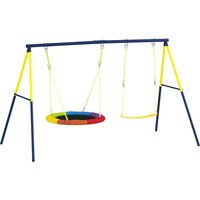 Swing Set Double Swings Outdoor Playset Adjustable Ropes Metal Frame Ages 3 8 Capacity