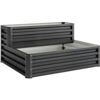 2 Tier Raised Garden Bed Galvanised Planter Box Open Bottom Vegetables Flowers Herbs 120x101x58cm Dark Grey