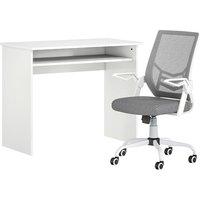 Home Office Furniture Set Modern Computer Desk Storage Shelf Ergonomic Mesh Chair Flip Up Arms Lumbar Support Adjustable Height Swivel Wheels Grey