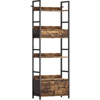 Industrial Style Bookcase 4 Shelves 3 Fabric Drawers Brown Black
