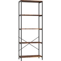 5 Tier Bookshelf Industrial Bookcase Metal Frame Rustic Brown