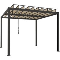 3 x 3 m Louvered Pergola PC Roof Aluminium Patio Gazebo Pergola Canopy Drainage Gutters Handle Coffee