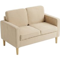 HOMCOM Sofá 2 lugares com 2 almofadas, arrumação, pés de madeira maciça, pequeno loveseat moderno em cotelê 117 x 63 x 79 cm bege Aosom Portugal